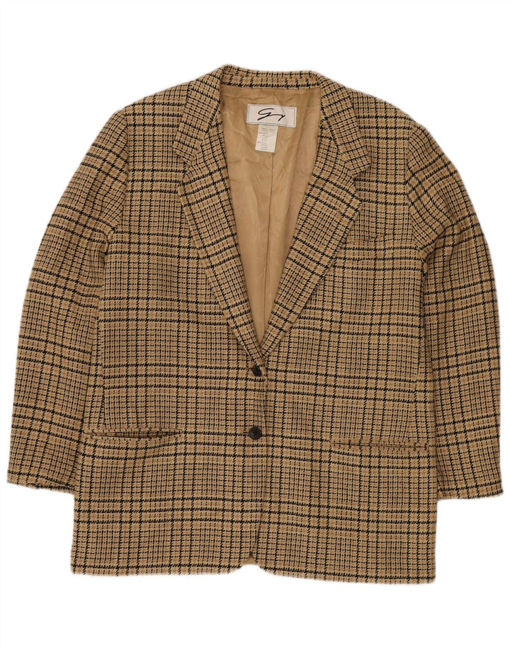 GENNY Chaqueta blazer de 2 botones para mujer US 14 XL Beige Check Silk