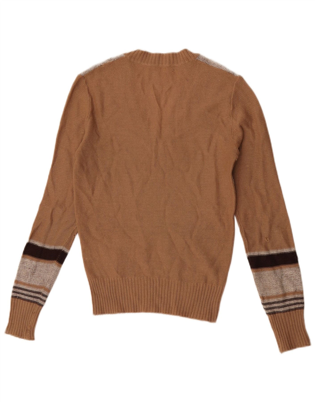 Vintage mujer crop V-cuello jumper suéter IT 44 marrón medio rayas