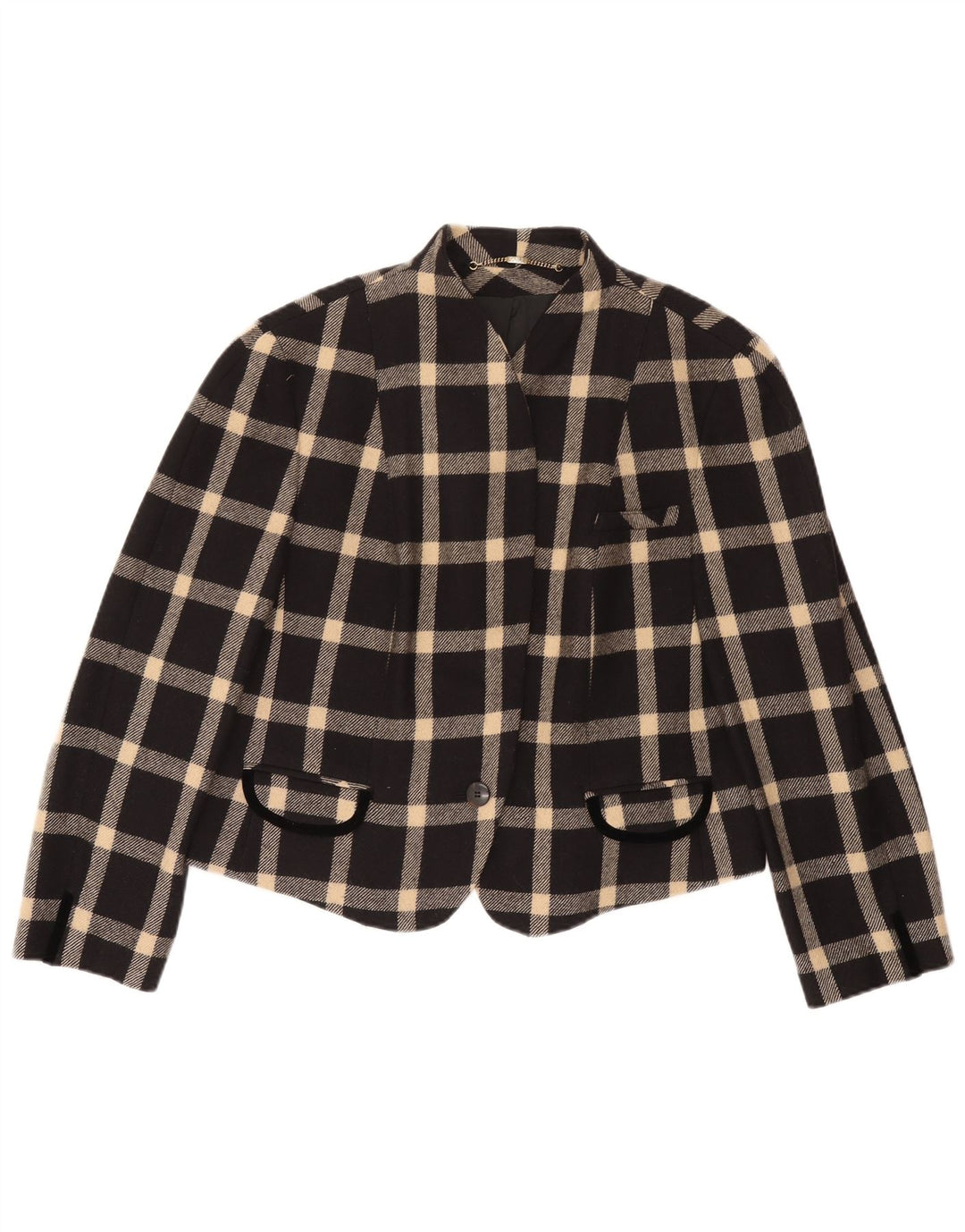 Basler Chaqueta tipo blazer con 1 botón para mujer UK 40 XL Lana a cuadros negra