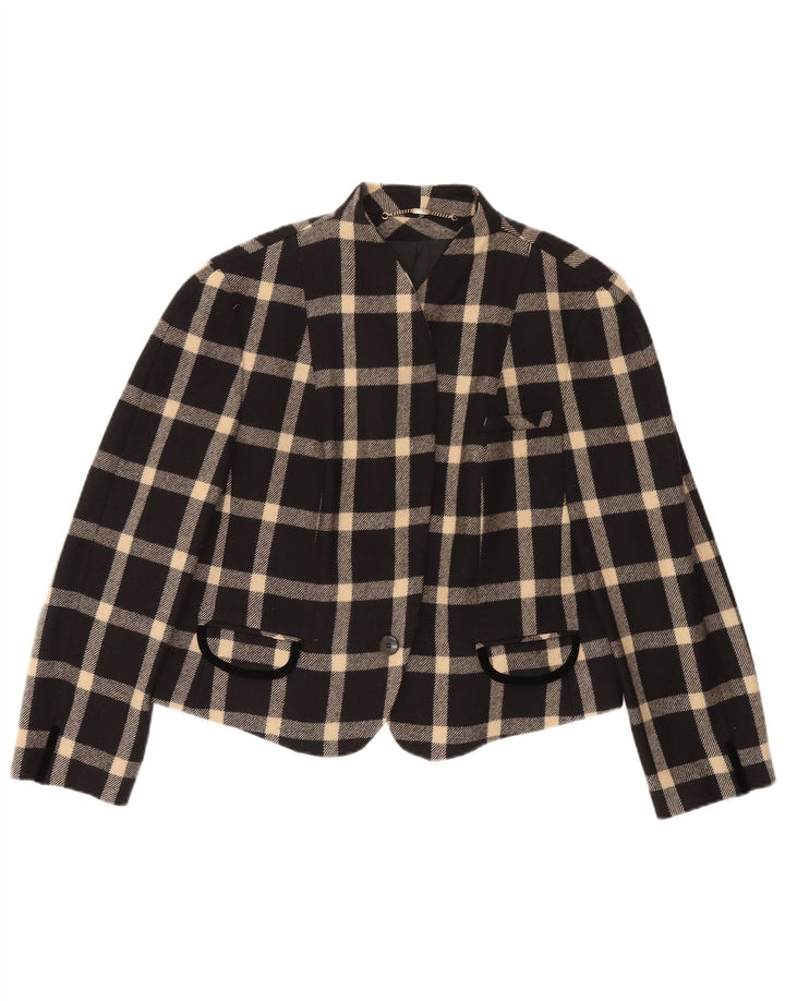 Basler Chaqueta tipo blazer con 1 botón para mujer UK 40 XL Lana a cuadros negra