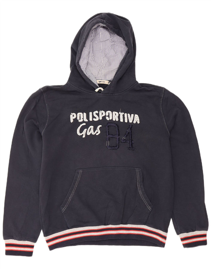 GAS Jersey con capucha gráfico para hombre, tamaño grande, algodón azul marino