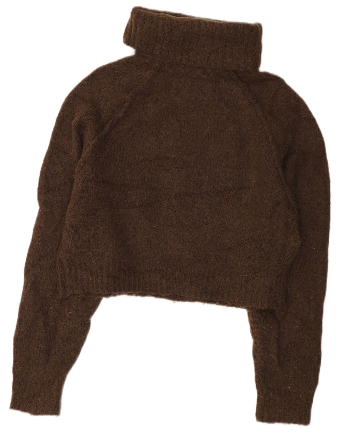 Zara Mujer Crop Roll Neck Jumper Sweater UK 44 Marrón Medio Poliéster