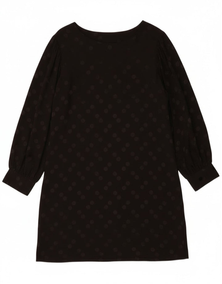 Vintage mujer manga larga cambio vestido Reino Unido 14 medio negro lunares viscosa