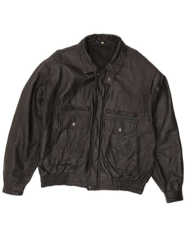 Vintage chaqueta de cuero para hombre Reino Unido 44 2XL cuero negro