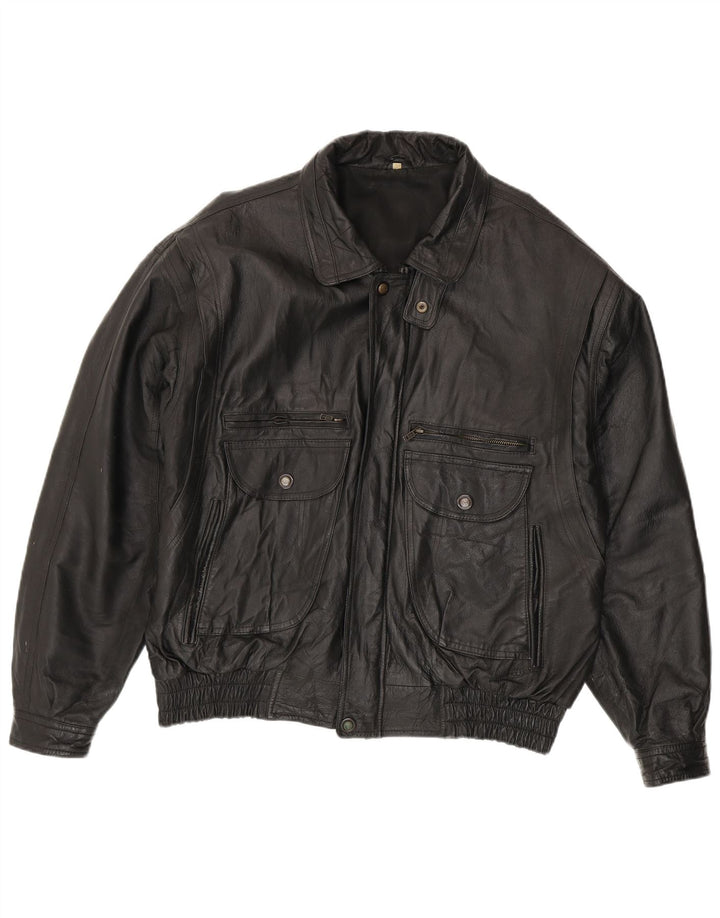 Vintage chaqueta de cuero para hombre Reino Unido 44 2XL cuero negro