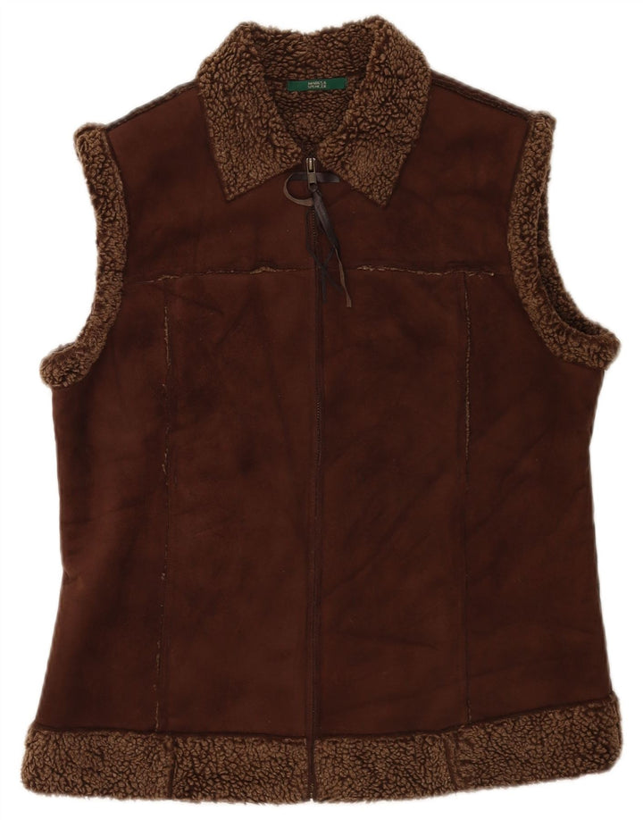 Marks & Spencer Chaleco Sherpa para mujer UK 42 Poliéster marrón medio