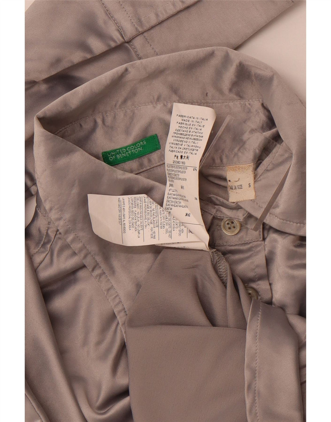 BENETTON Blusa camisera para mujer UK 10 Small Gris Poliéster