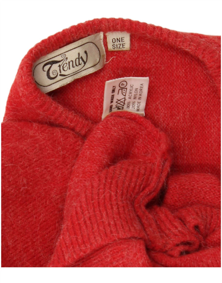 Vintage mujer cuello redondo jersey suéter un tamaño rojo acrílico