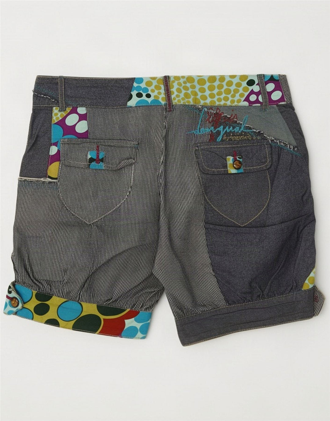 Pantalones cortos regulares para mujer Desigual EU 36 Small W28 Azul marino Patchwork Algodón