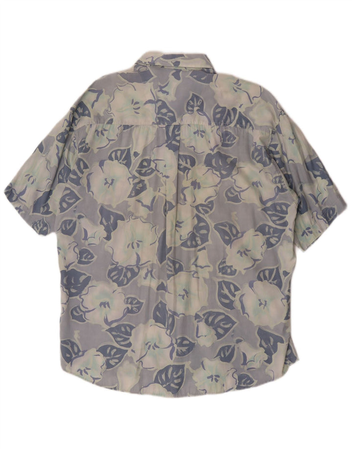 Vintage hombres camisa de manga corta grande azul floral