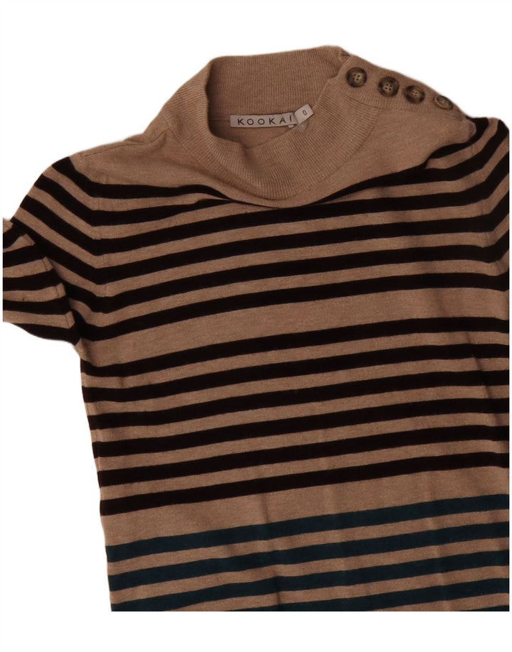 KOOKAI Vestido de manga larga para mujer US 0 XS Beige rayas