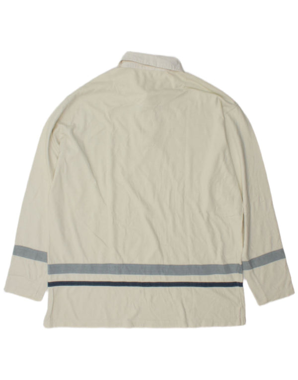 Murphy & Nye Mens Long Sleeve Rugby Polo Shirt 2XL Off White Striped Cotton