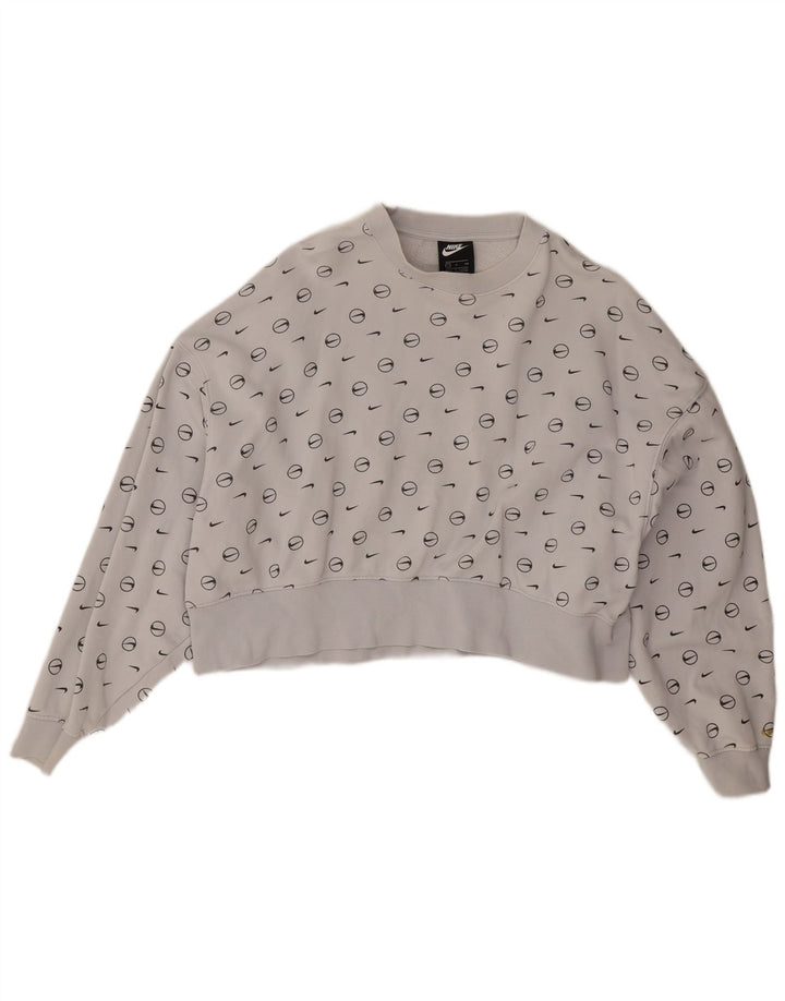 Nike Mujer Oversize Crop Graphic Sudadera Jumper UK 10 Small Gris