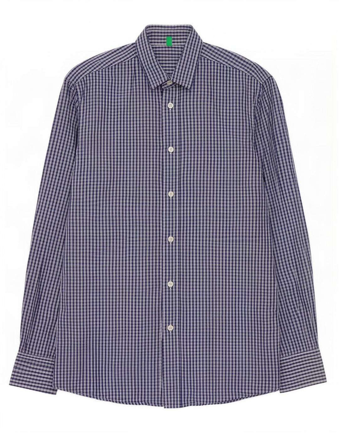 Camisa Benetton Hombre De Algodón A Cuadros Azul Medio