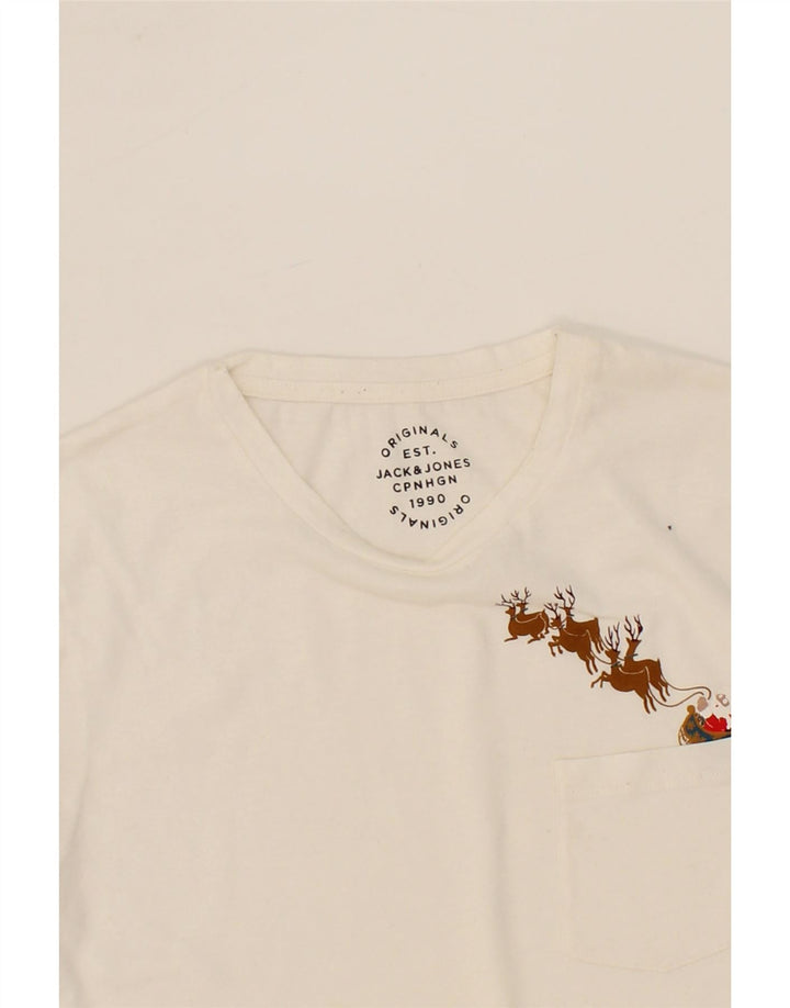 JACK & JONES Mens Graphic T-Shirt Top Medium White Vintage Jack & Jones and Second-Hand Jack & Jones from Messina Hembry 