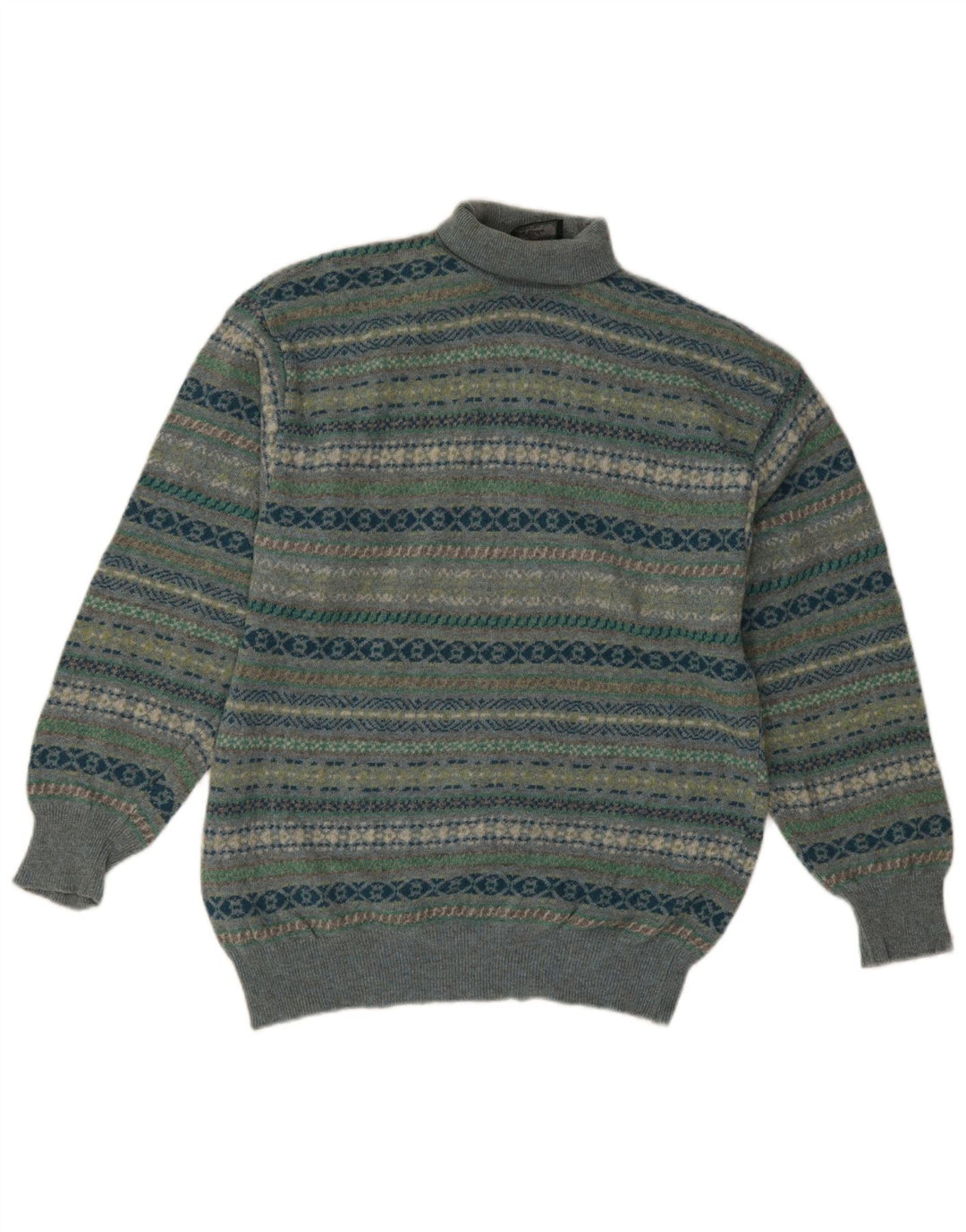 Malagrida Jersey con cuello vuelto para hombre, suéter mediano de lana Fair Isle multicolor