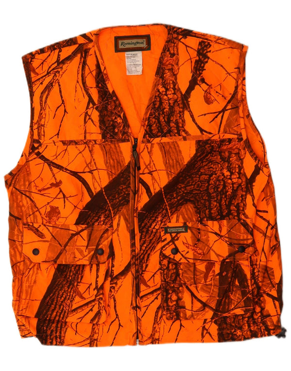 Vintage Mens Utility Gilet Reino Unido 38 Poliéster de camuflaje naranja medio