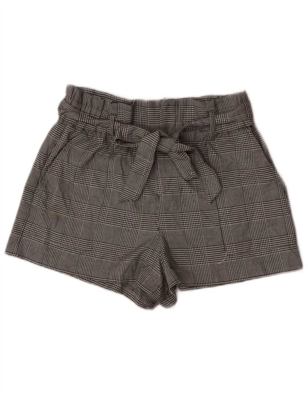 Zara Mujer Pantalones Cortos Chinos De Cintura Alta Grande W30 Poliéster De Pata De Gallo Gris