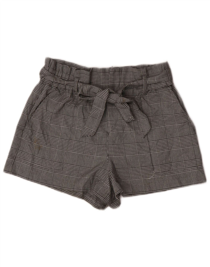 Zara Mujer Pantalones Cortos Chinos De Cintura Alta Grande W30 Poliéster De Pata De Gallo Gris