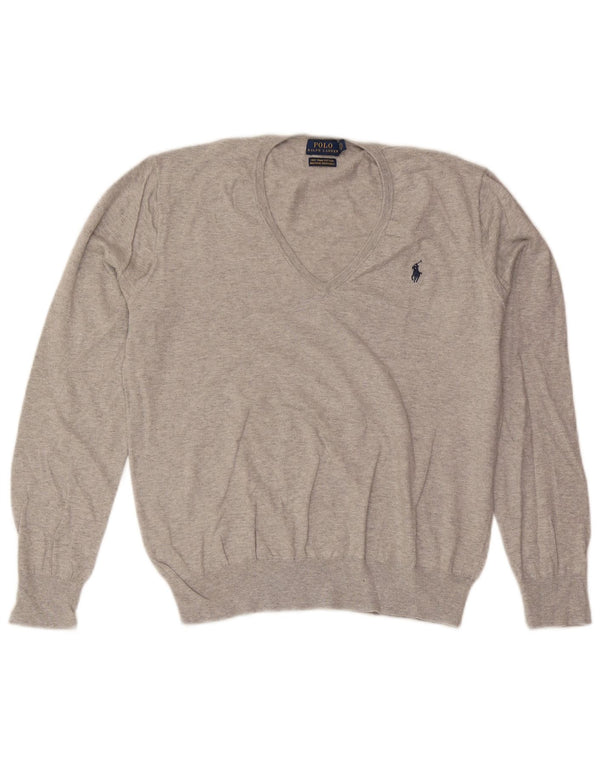 Polo Ralph Lauren - Jersey con cuello en V para mujer, talla grande, algodón gris