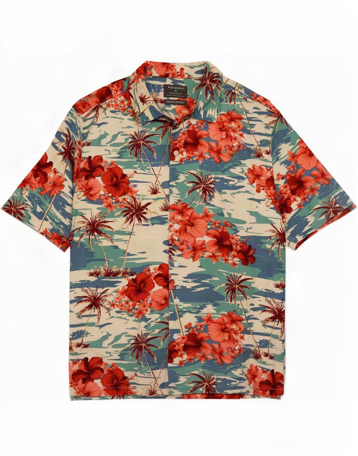 Primark Hombre Camisa Manga Corta XL Multicolor Floral Hawaiano