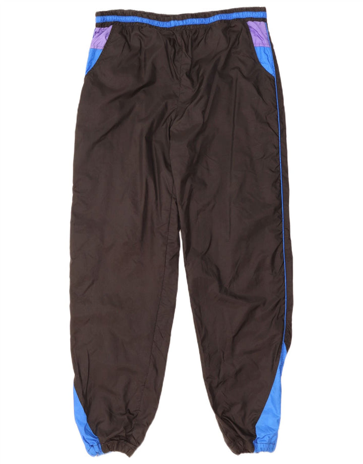 Vintage Hombre Chándal Pantalones Joggers Medio Negro Colorblock Nylon