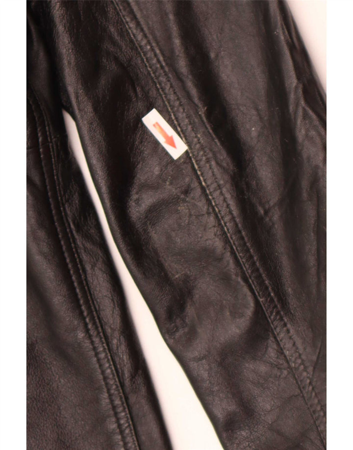 Vintage mujer 3 botones cuero Blazer chaqueta Reino Unido 12 medio negro