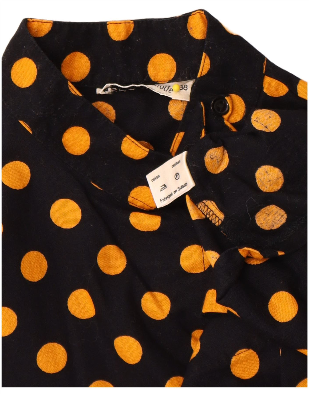 Vintage mujer camisa blusa EU 38 medio negro lunares algodón