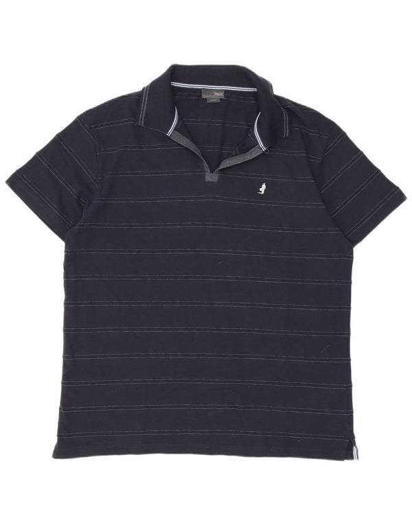Marlboro Classics Polo para hombre grande de algodón a rayas azul marino
