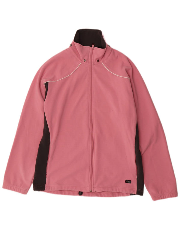 ASICS Womens Tracksuit Top Jacket UK 16 Large Pink Colourblock Polyester