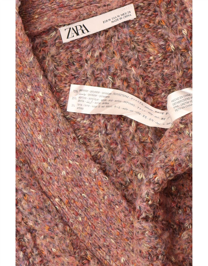 Zara Mujer Suéter Cárdigan Extragrande UK 44 Poliéster Moteado Rosa Medio