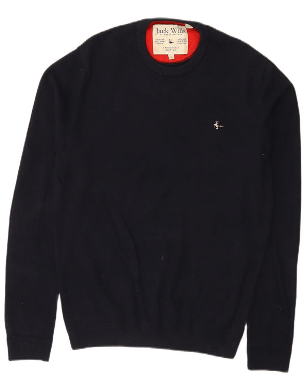 Jack Wills Jersey de cuello redondo para hombre, talla pequeña, algodón azul marino