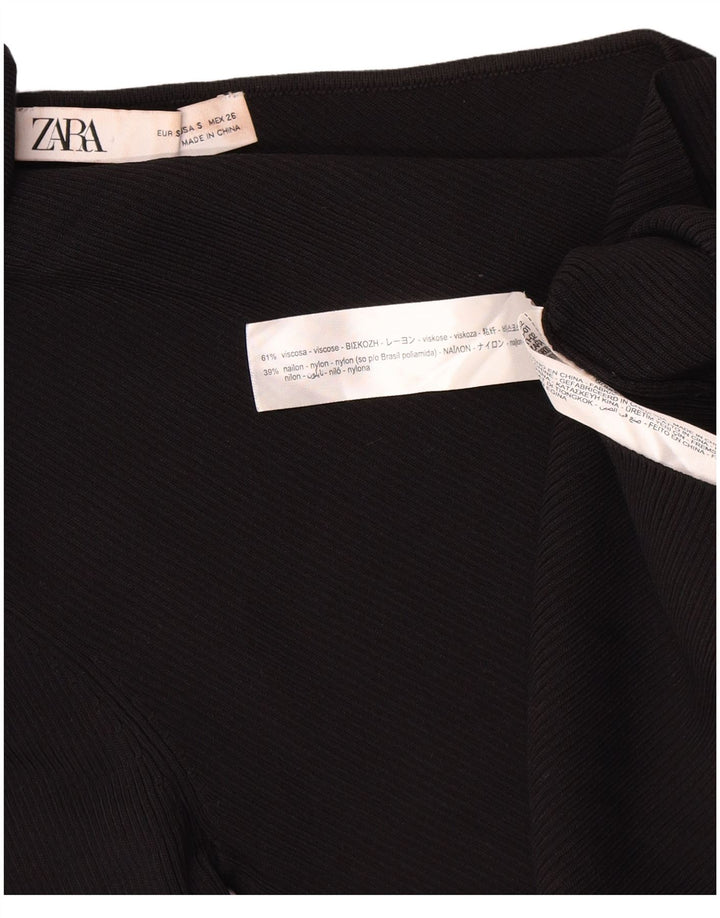 Zara Top corto con cuello vuelto y un hombro para mujer UK 8 Small Viscosa negra