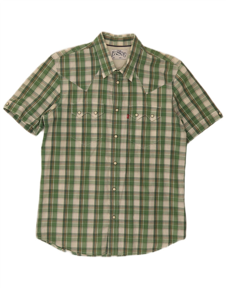 Levi's Camisa gráfica de manga corta de algodón a cuadros verdes grandes para hombre