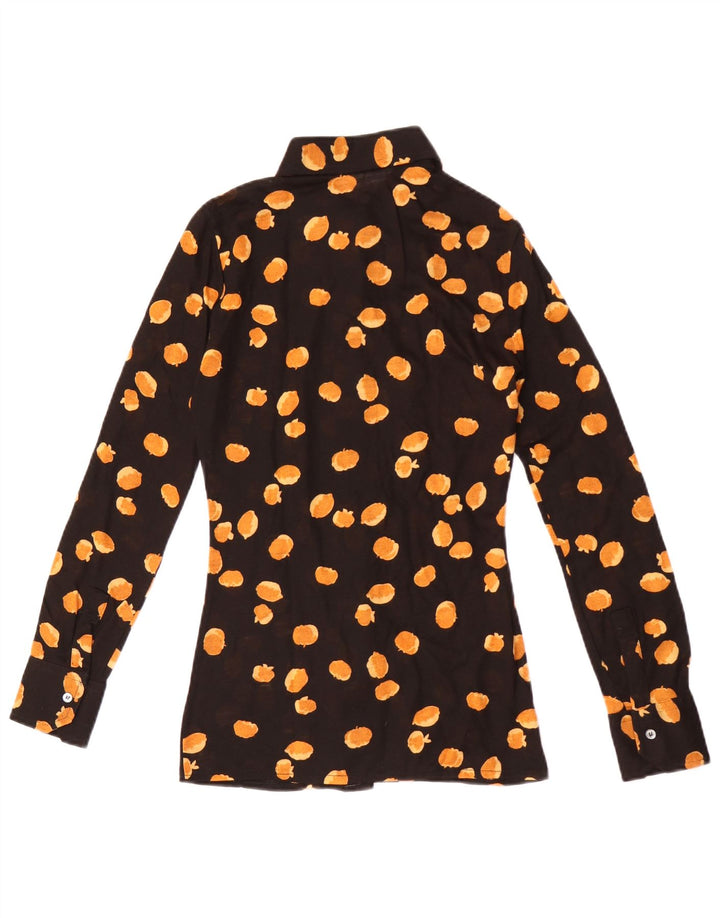 Vintage mujer patrón abstracto camisa blusa IT 44 medio negro