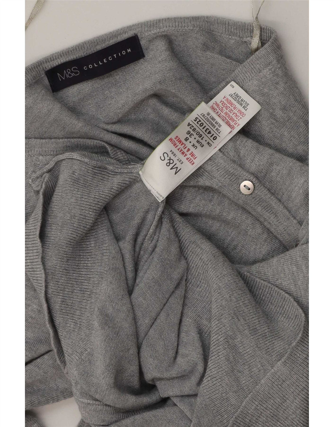 Marks & Spencer Suéter tipo cárdigan para mujer UK 8 Small Viscosa moteada gris