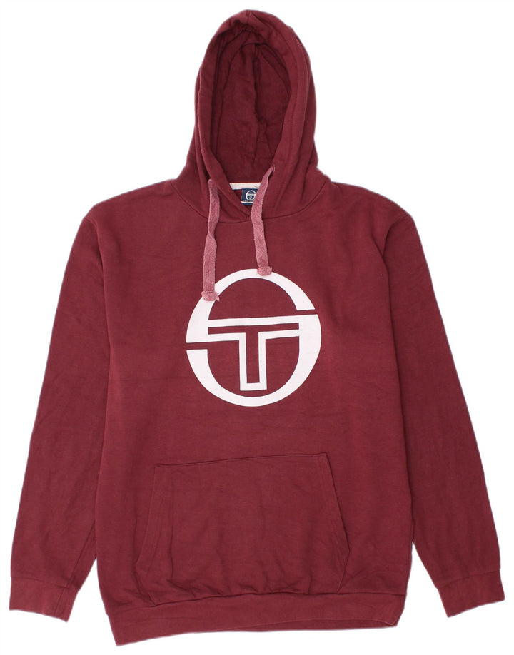 Sergio Tacchini Hombre Sudadera Con Capucha Gráfica Jersey De Algodón Granate Medio