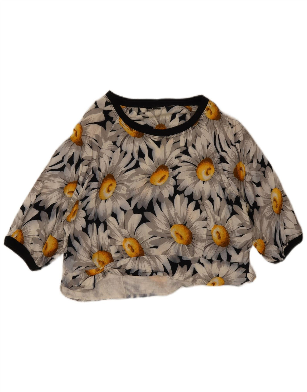 Vintage mujer crop top Reino Unido 12 medio azul marino floral