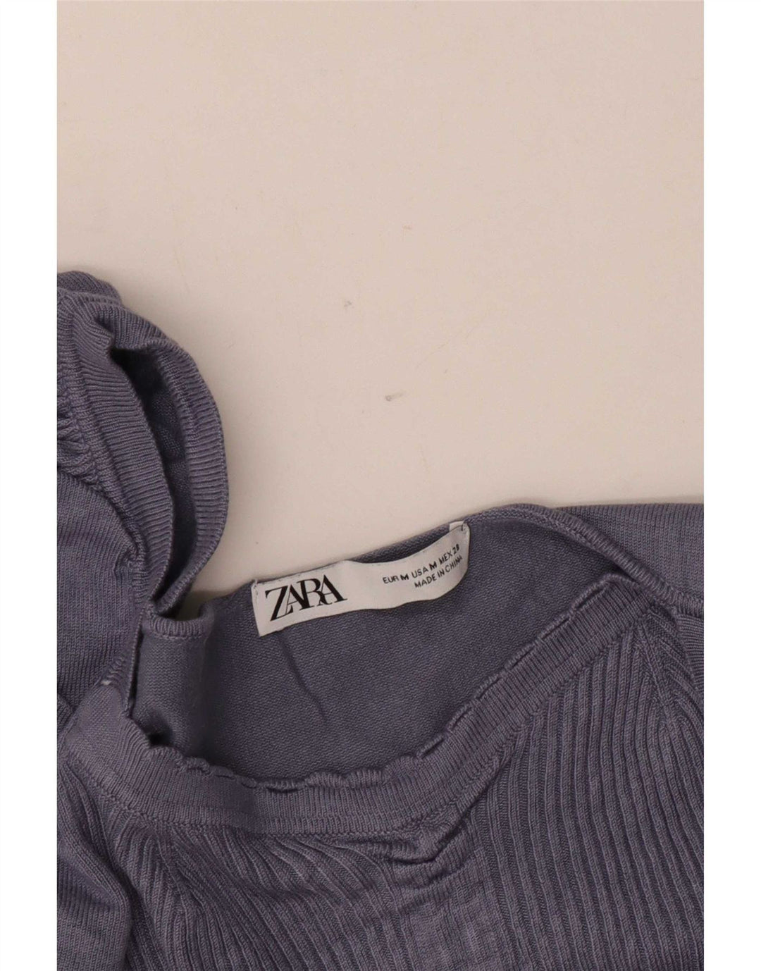 Zara Mujer Crop Top Manga Larga UK 42 Azul Medio