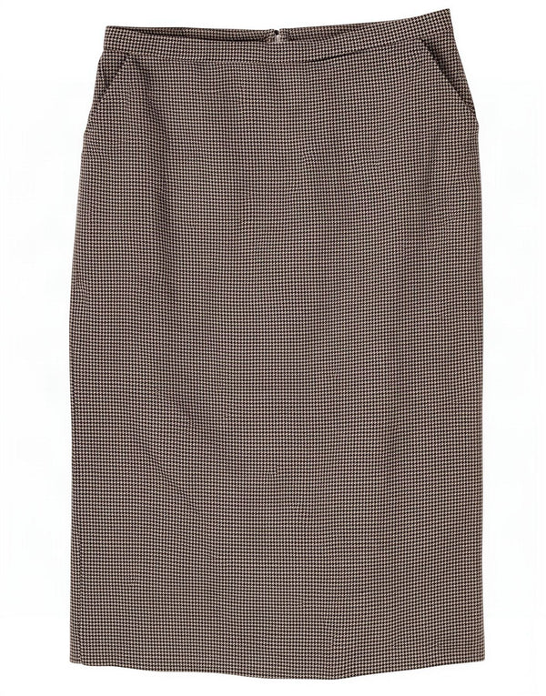 Falda midi vintage para mujer Reino Unido 10 Pequeña W28 Gris Houndstooth