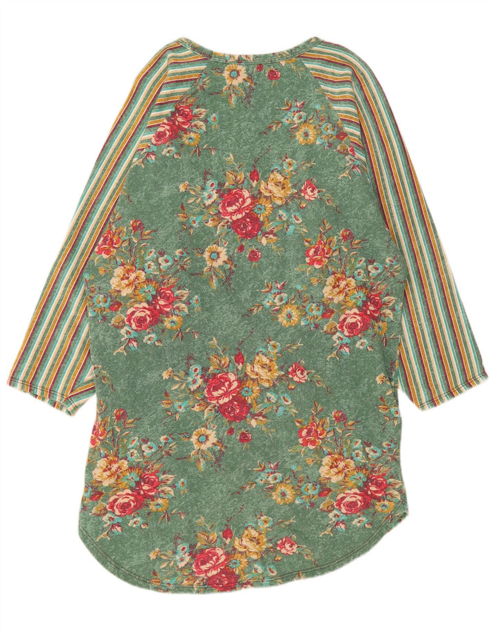 BENETTON Vestido camisero de manga larga para mujer UK 44 Verde medio Floral