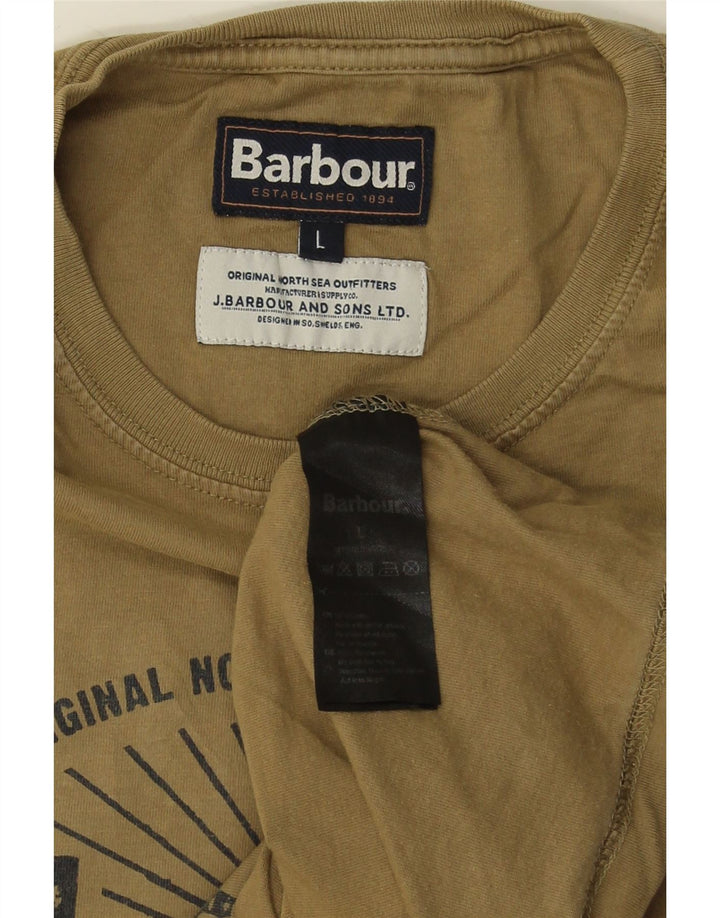 Barbour Hombre Camiseta Gráfica Top Grande Algodón Caqui