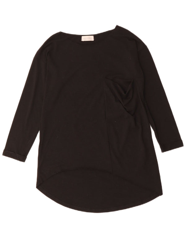 Zara Mujer Top Manga Larga UK 44 Mediano Negro