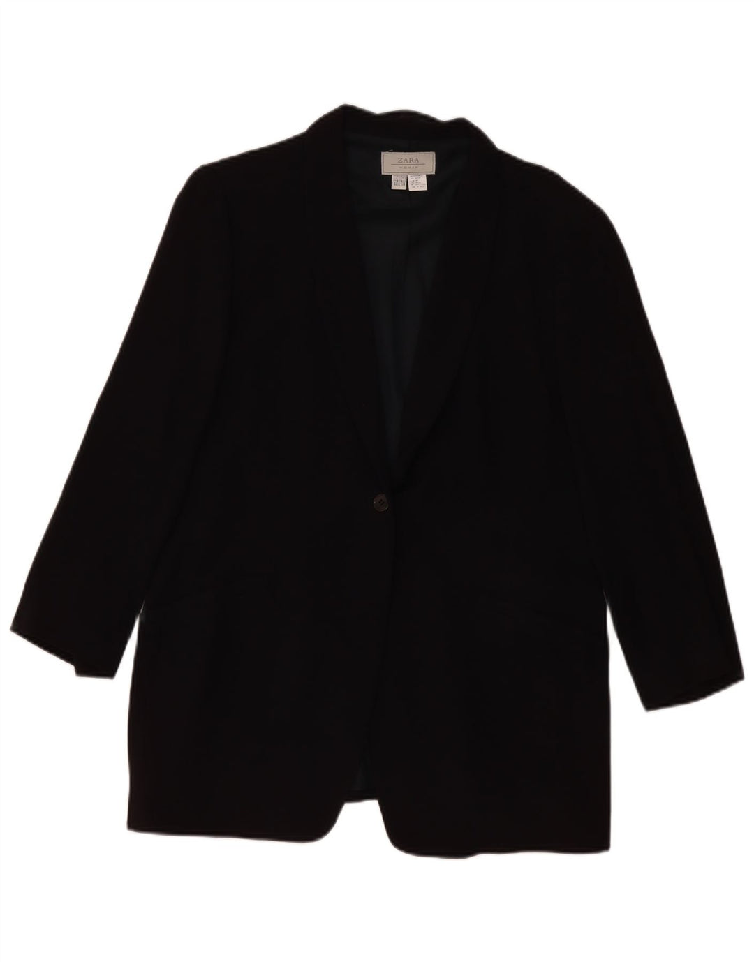 ZARA Chaqueta Blazer De Manga 3/4 Con 1 Botón Para Mujer EU 44 XL Rayón Negro