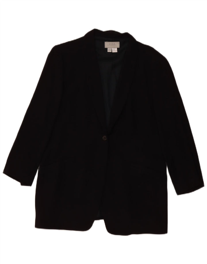 ZARA Chaqueta Blazer De Manga 3/4 Con 1 Botón Para Mujer EU 44 XL Rayón Negro