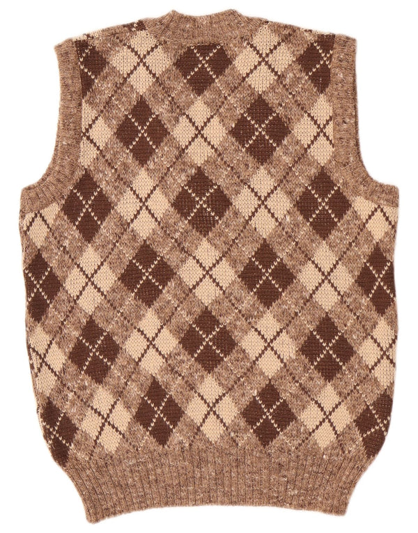 Dama Hombre Chaleco Tank Top Small Marrón Argyle/Diamond Wool