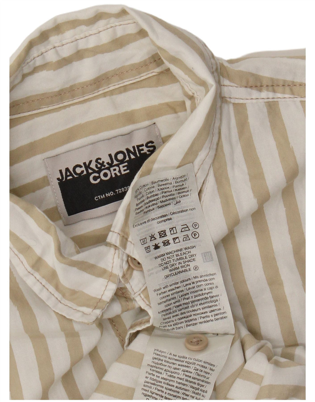 Camisa Jack & Jones Hombre Manga Corta Algodón Rayas Beige Medio