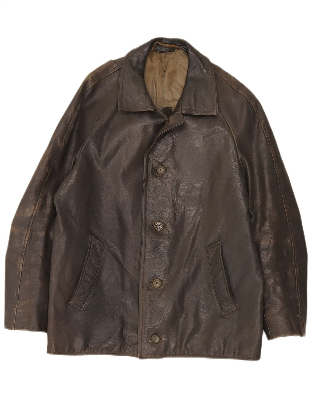 Chaqueta de cuero vintage para hombre IT 48 Caqui medio