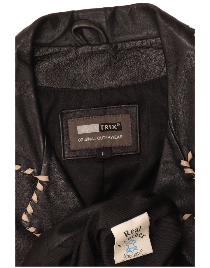 Aviatrix Abrigo de cuero para mujer UK 44 Cuero negro grande