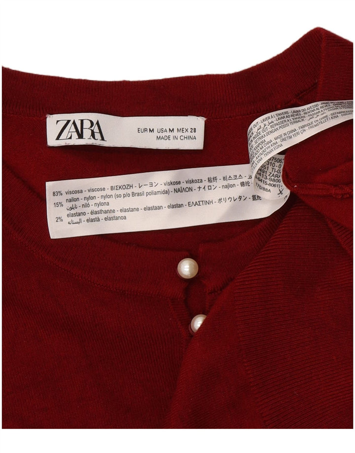 Zara - Jersey con cuello y botones para mujer, talla 40, talla mediana, viscosa burdeos
